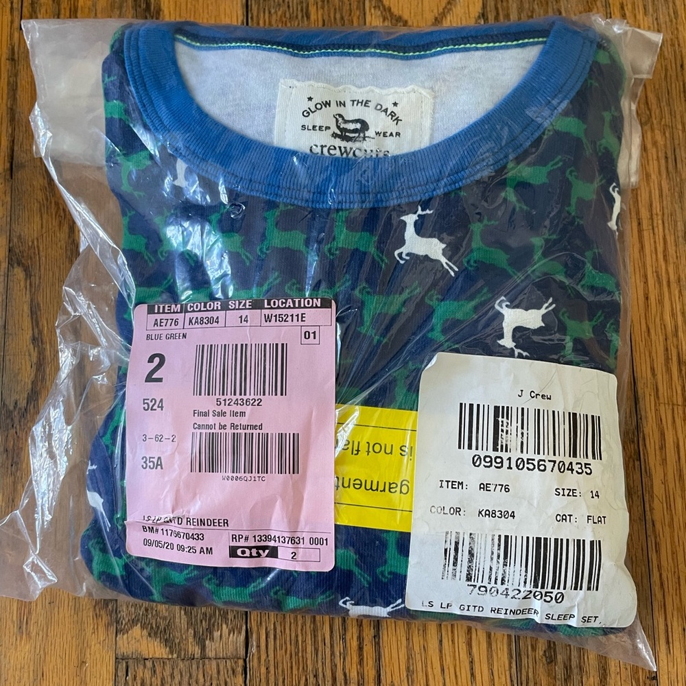 Crewcuts size 14 glow in the dark holiday reindeer pajamas - long sleeve, new